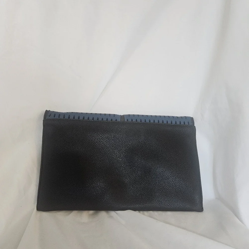 Blue Black Perforated FAUX leather Envelope Clutch